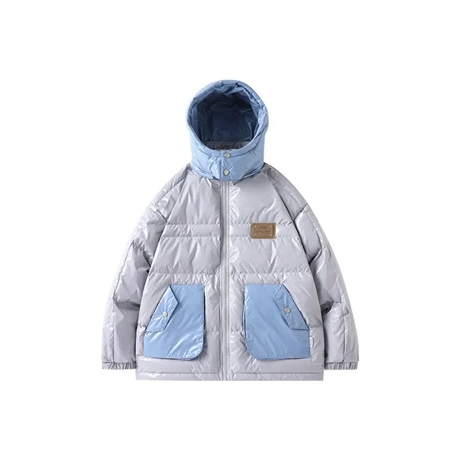 LAMLICKA Solid Color Hooded Loose Fit Thickened Down Jacket Unisex Gray-0