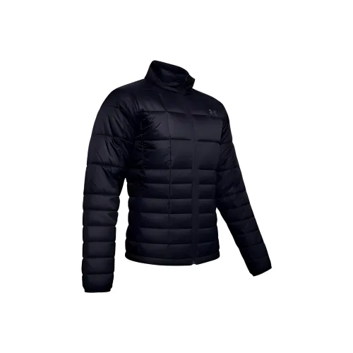 Under Armour Solid Color Geometric Pattern Stand Collar Puffer Jacket Men's Black