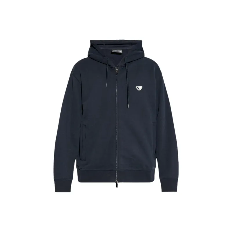 EMPORIO ARMANI Logo Embroidered Zipped Drawstring Hoodie-0