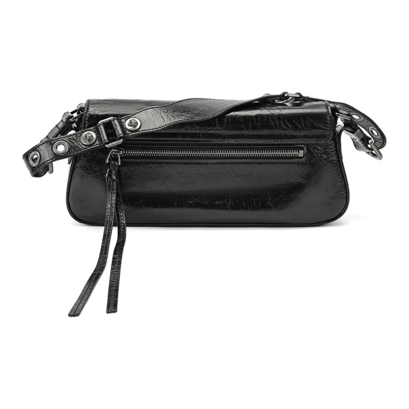Ed Hardy Classic Series Cow Leather Shoulder Bag, Crossbody Bag Biker Bag Medium Size Women's Black-5