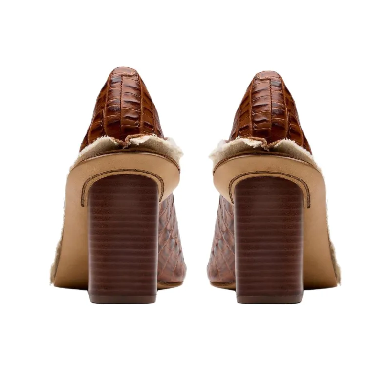 Clarks Martine Rose Block Heel High Heels 8.5cm Women's Tan-4
