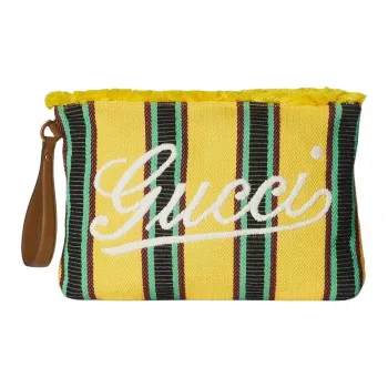 GUCCI Canvas Clutch Large Size Men's Yellow & Multicolor