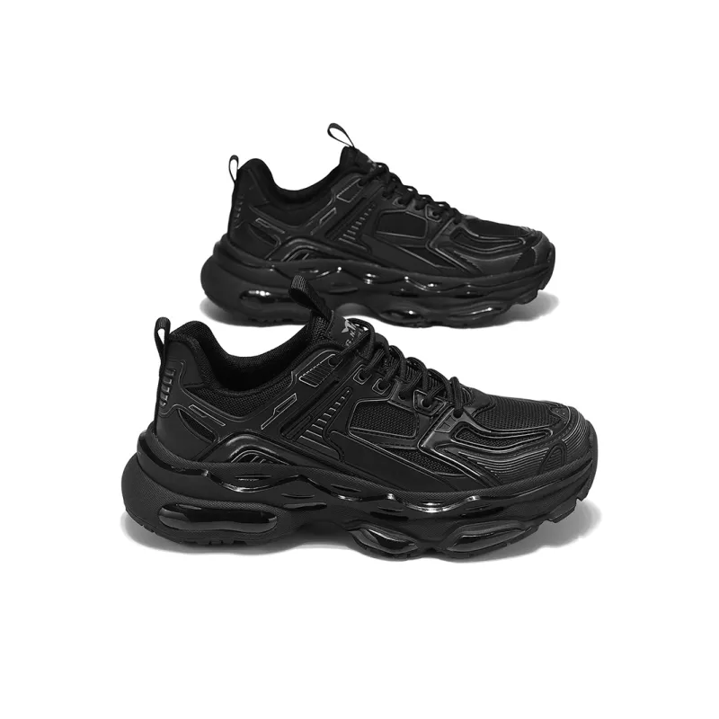 G.N.SHIJIA Breathable Lightweight Height Increasing Low Top Chunky Sneakers Men's Black-3