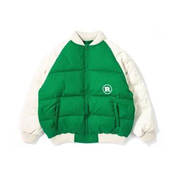 STAYREAL Letter Colorblock Baseball Collar Thickened Down Jacket Unisex