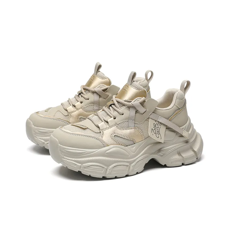 ZHR Gold Arrival Abrasion Resistant Low Top Chunky Sneakers Women's Gray Gold-1
