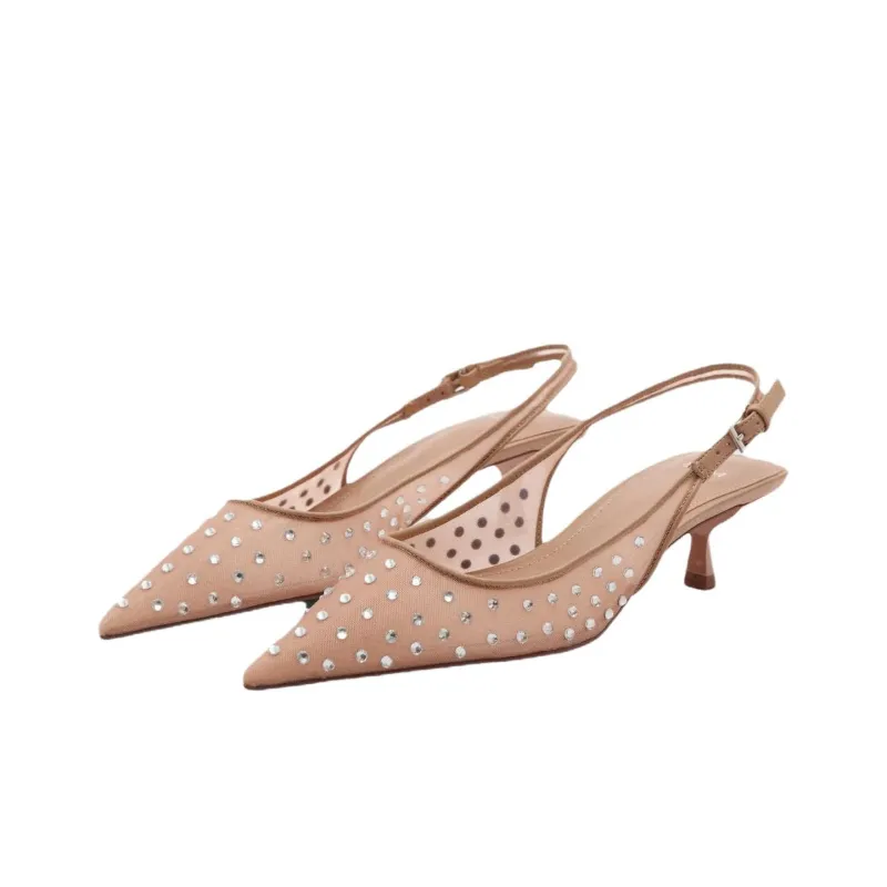 MANGO Party Slim Heel High Heels 5cm Women's Nude-2