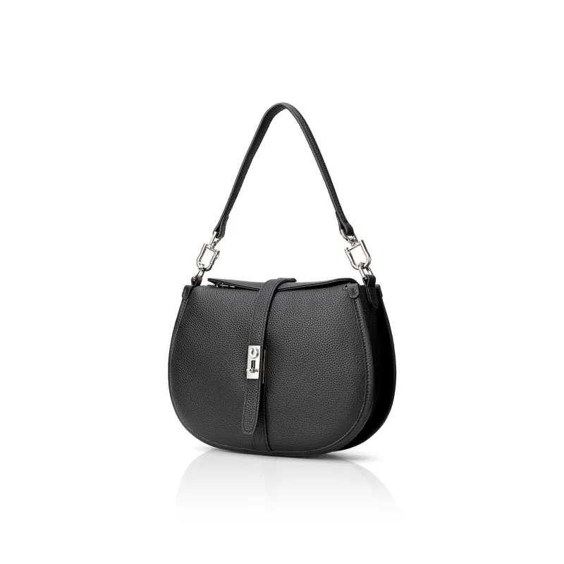 ROBERTA DI CAMERINO Cow Leather Crescent Bag, Crossbody Bag, Shoulder Bag Women's Black/Beige-2