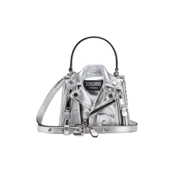 MOSCHINO Sheepskin Shoulder Bag, Crossbody Bag, Handbag Small Size Women's Silver