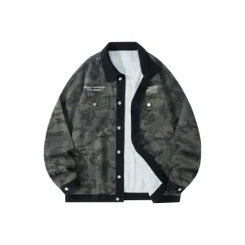 Qnxeey Denim Jacket Unisex Black Camouflage