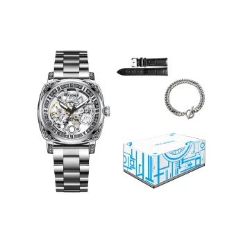 MXXSEE Automatic Mechanical Movement Stainless Steel Watchband Watch Men's Watches White Dial