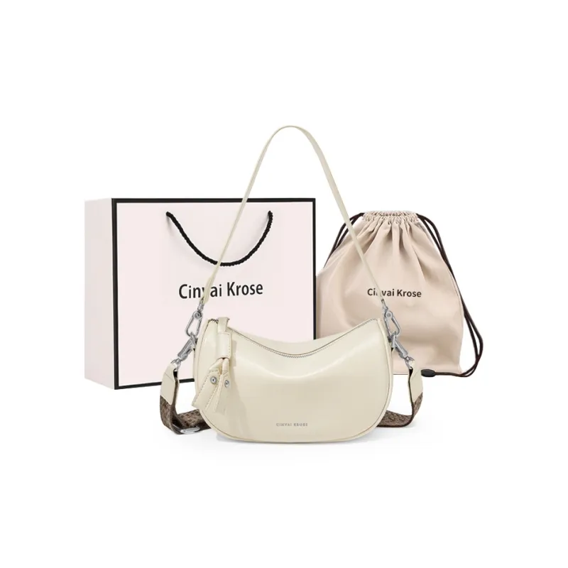 CinvaiKrose Synthetic Leather Shoulder Bag, Crossbody Bag New Moon Dumpling Bag Trumpets Women's Ecru/Black-0