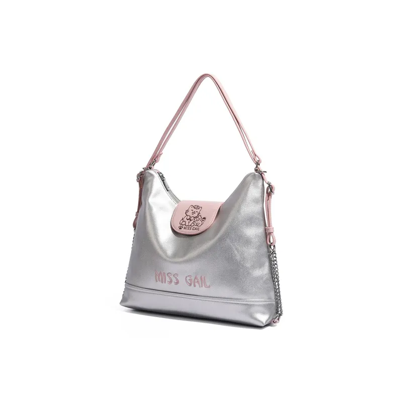 MISS GAIL Synthetic Leather One Shoulder Backpack Handbag Women's Cross Grain White Silver-3