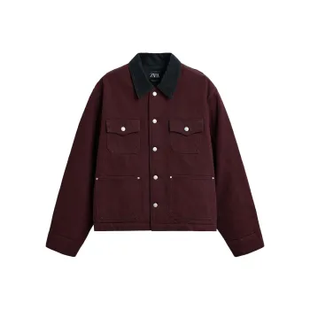 ZARA Denim Jacket Men's Dark Red Color