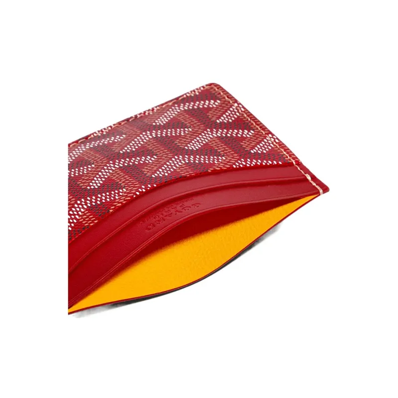 GOYARD Saint-Sulpice Canvas With Leather Dog's Teeth Card Clip Card Holder Unisex Red And Orange Small Heart-1