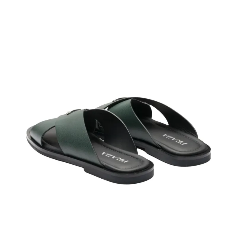 PRADA Saffiano Abrasion Resistant Slide Slippers Men's Green-4