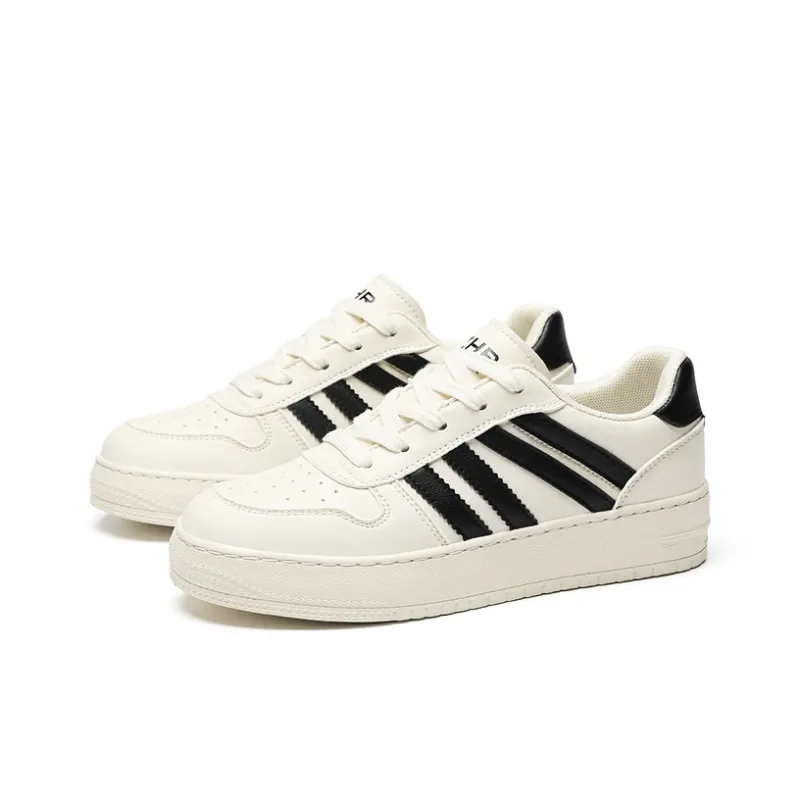 ZHR White Tone Formula Anti Slip And Wear Resistant Height Increasing Low Top Skateboard Shoes Women's Beige Black-2
