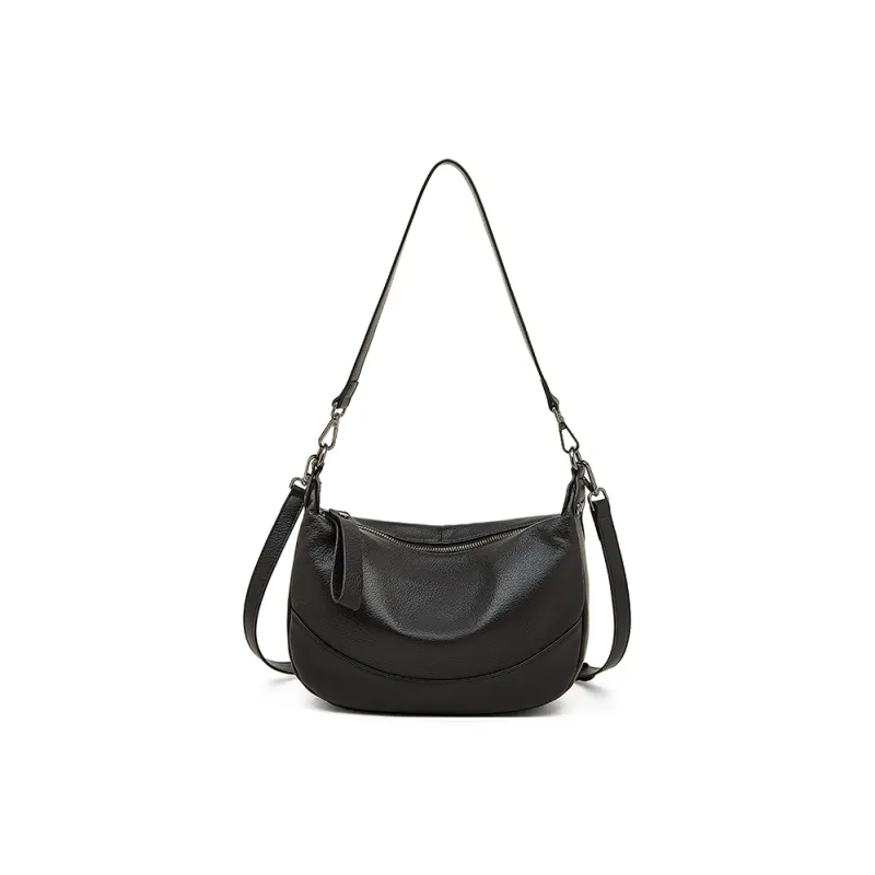 Old Man's Head Top Grain Cow Leather Shoulder Bag Women's Black/White/Green/Flesh Pink-2