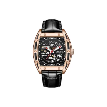 KANGOL Automatic Mechanical Movement Genuine Leather Strap Watch Men's Watches Cut Out Dial