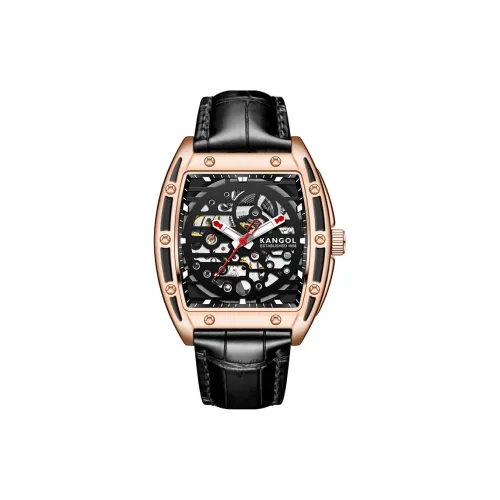 KANGOL Automatic Mechanical Movement Genuine Leather Strap Watch Men's Watches Cut Out Dial