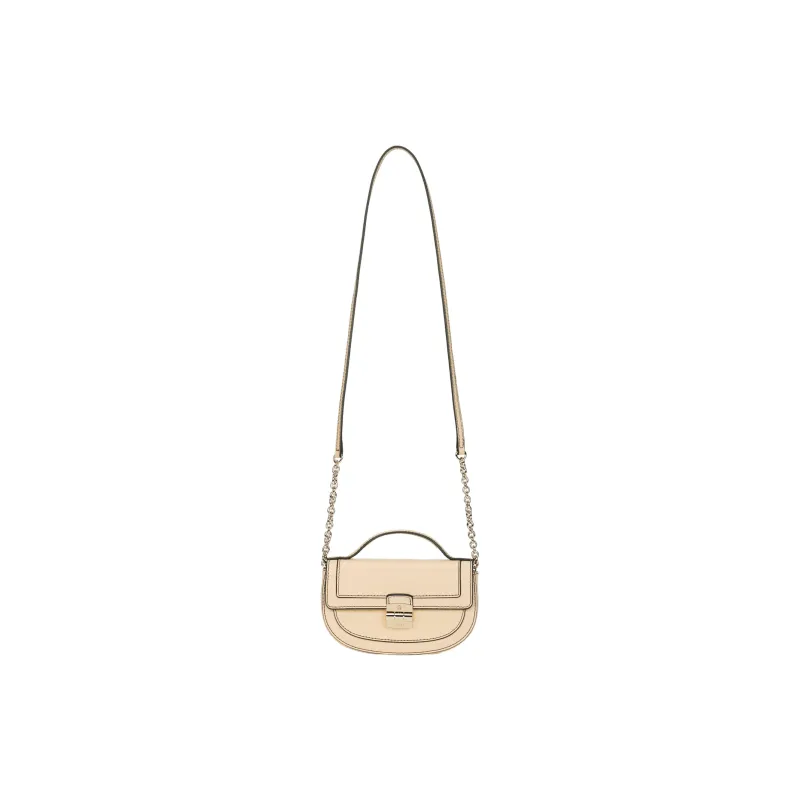 Furla Club 2 Grain Leather Trim Saddle Bag Handbag, Shoulder Bag, Crossbody Bag Mini Women's Beige-0