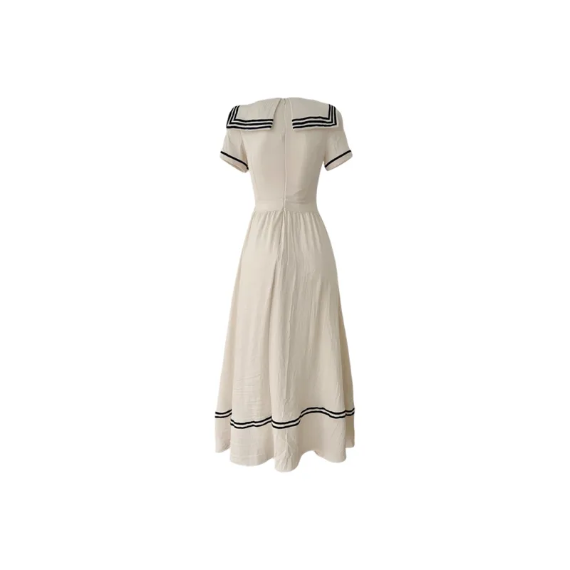 Udon House Short Sleeved Dress Women's Apricot Bowknot Detachable-1