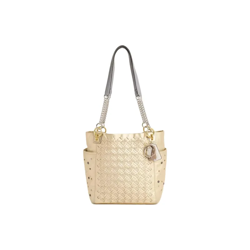 COACH Woven Leather Tote Bag Shopping Bag Handbag Shoulder Bag Women's Brass Gold-0