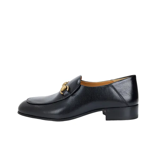 GUCCI Horsebit Slip On Loafer Gold Tone Black Leather Women's