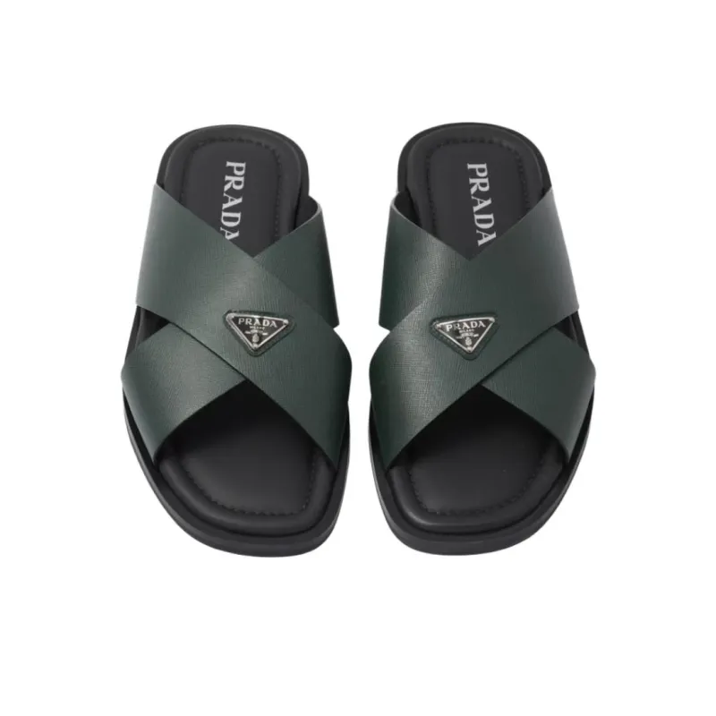 PRADA Saffiano Abrasion Resistant Slide Slippers Men's Green-3