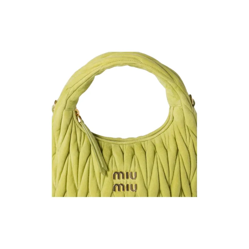 MIU MIU Wander Series Lambskin Hobo Bag Handbag Trumpets Women's Ivy Green-5