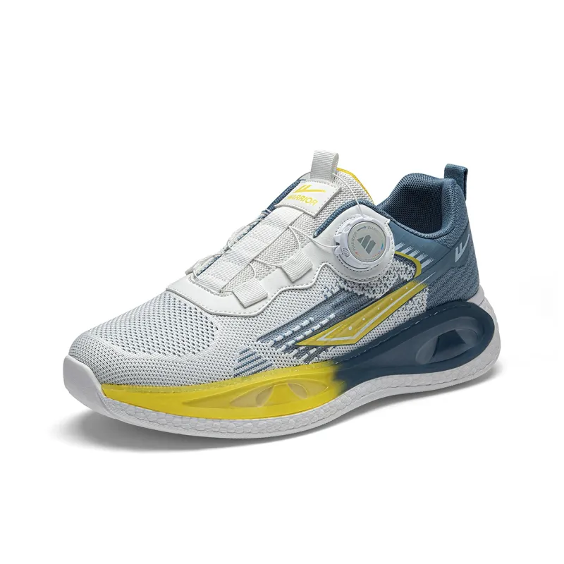 Warrior Anti Slip And Wear Resistant Height Increasing Low Top Casual Running Shoes Men's White Mist Blue Yellow-2