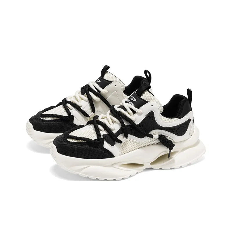 DEERWAY Breathable, Height Increasing, Slip Resistant Low Top Chunky Sneakers Men's Beige Black-3