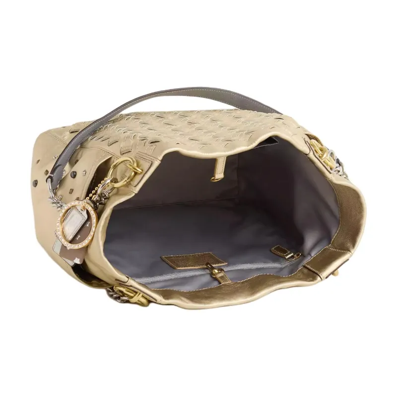 COACH Woven Leather Tote Bag Shopping Bag Handbag Shoulder Bag Women's Brass Gold-1