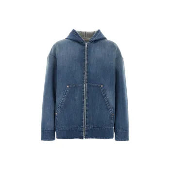 Valentino Zip Up Hooded Denim Jacket