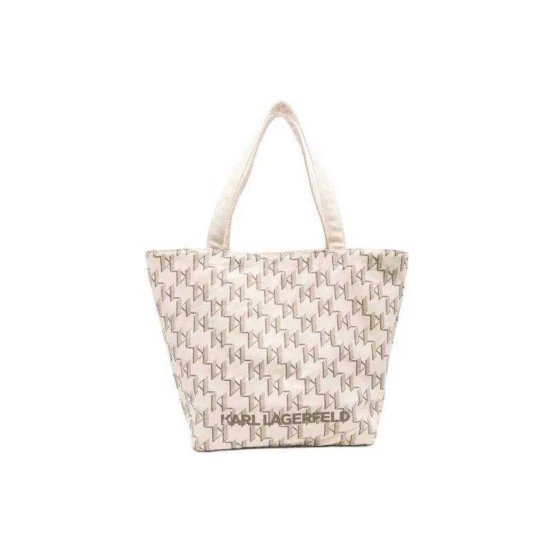 KARL LAGERFELD Cotton Tote Bag, Shopping Bag, Handbag, Shoulder Bag Women's Beige-1