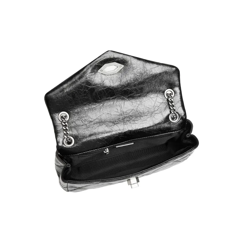 Staccato Sheepskin Shoulder Bag Medium Size Women's Black-3