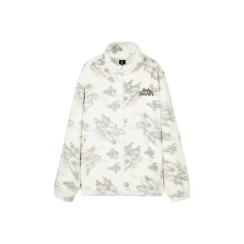 Skechers New Year S COLOR Velvet feel Coat Unisex White Base Dragon Pattern All Over Print
