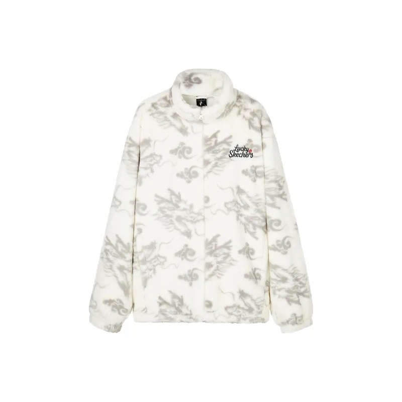 Skechers New Year S COLOR Velvet feel Coat Unisex White Base Dragon Pattern All Over Print-0