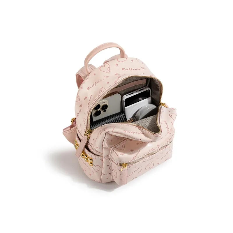 MACKJANICE Polyurethane Backpack Women's Heart Embossed Pink-4