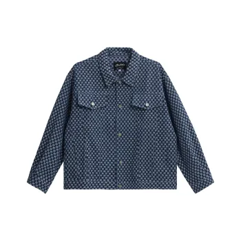 NANDCHN Denim Jacket Unisex Blue White Plaid