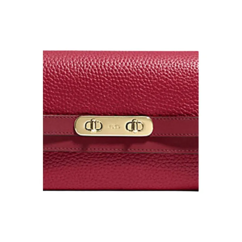 COACH Swagger Pebbled Leather Clutch Leather Wallet Regular Women's Cherry Red-3