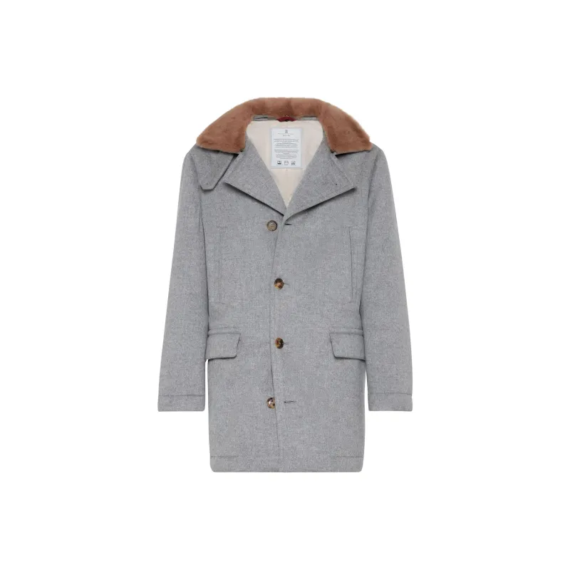 Brunello Cucinelli Shearling Collar Single Breasted Coat-0
