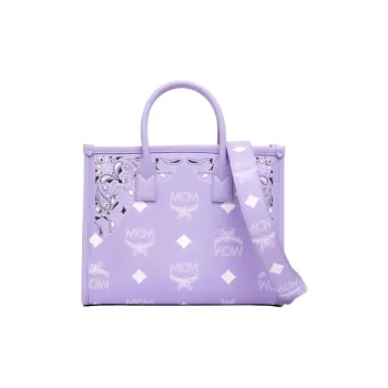 MCM München Canvas With Leather Trim Tote Bag, Shopping Bag, Handbag Small Size Women's Purple