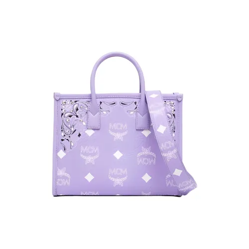 MCM München Canvas With Leather Trim Tote Bag, Shopping Bag, Handbag Trumpets Women's Purple