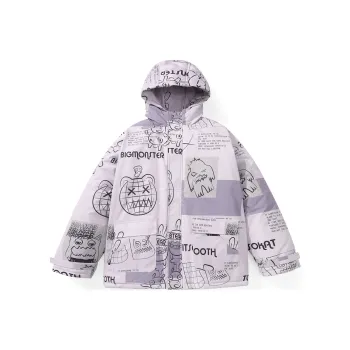 Bt FW22 Cartoon Letter Hooded Loose Fit Puffer Jacket Unisex Pink Purple