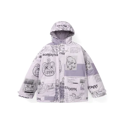 Bt FW22 Cartoon Letter Hooded Loose Fit Puffer Jacket Unisex Pink Purple