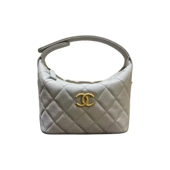 CHANEL Cow Leather Handbag Small Size Women's Gray