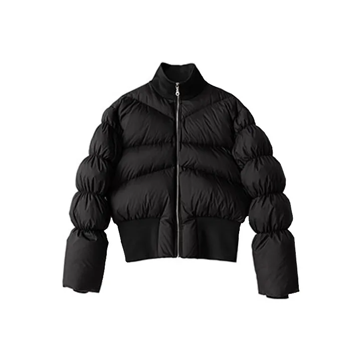 FRKM Solid Color Stand Collar Cropped Down Jacket Unisex Black-0