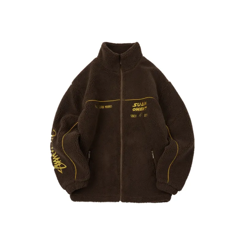 Suamoment Puffer Jacket Letter Geometric Pattern Stand Collar Unisex Loose Fit Puffer Jacket Unisex-8