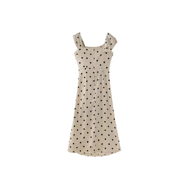 DOSOHEB Sleeveless Dress Women's Polka Dot Beige-1