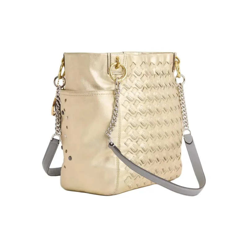COACH Woven Leather Tote Bag Shopping Bag Handbag Shoulder Bag Women's Brass Gold-2